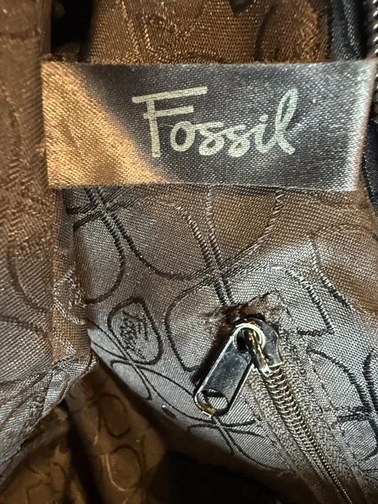 Fossil Vintage Brown Black Striped Leather Shoulder Bag Y2K Patchwork Purse - Picture 2 of 10